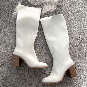 White knee high boots